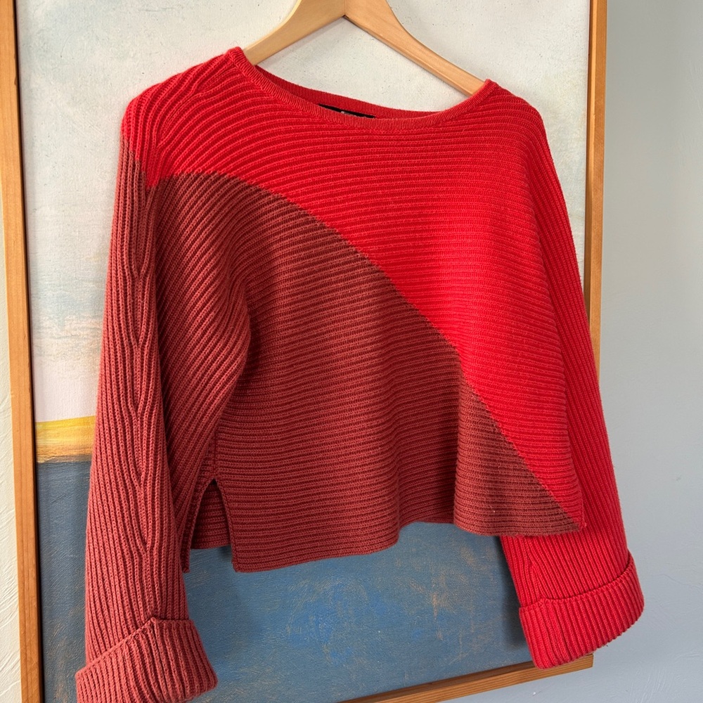 Slate & Willow Red and Brown Color Block Sweater